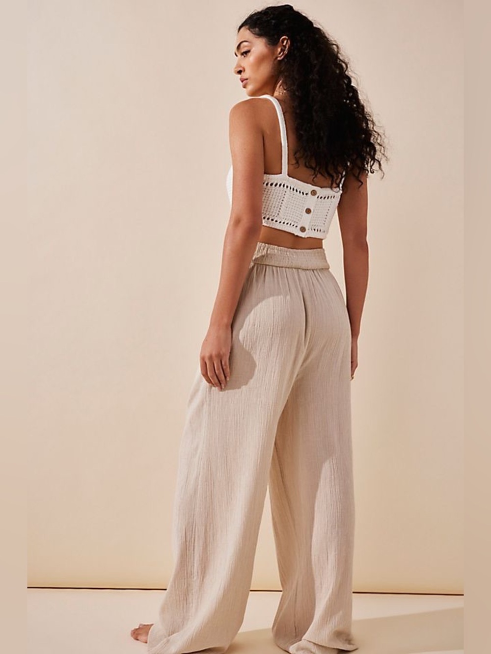 Free People Pack Me Up Trousers Linen Cotton Blend Wide Leg Boho Rare Bohemian - Picture 2 of 7